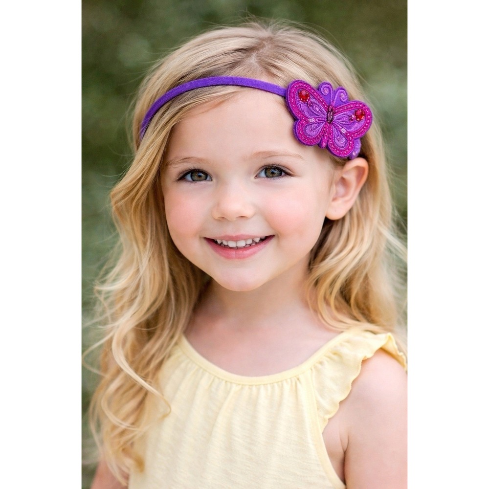 Girls Butterfly Headband Pink Purple Sequin Stretch Hair Band One Size NEW